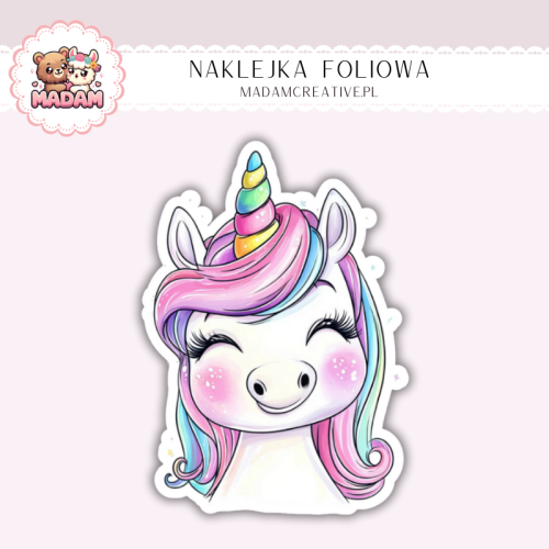 Naklejka foliowa głowa jednorożca kawaii MaDam Creative