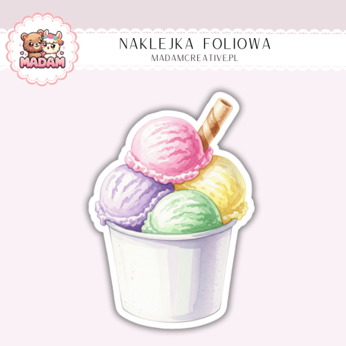 Naklejka foliowa lody w kubeczku pastelowe MaDam Creative