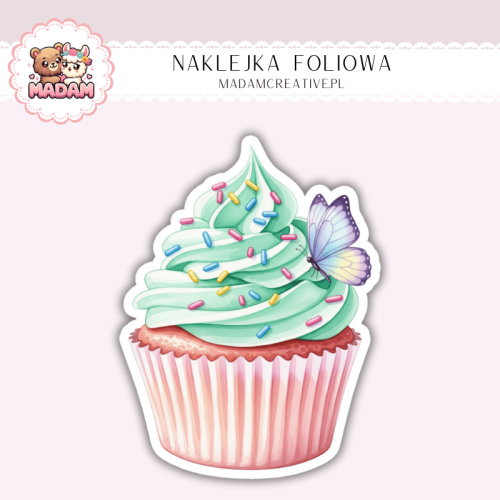 Naklejka foliowa babeczka cupcake z motylkiem MaDam Creative