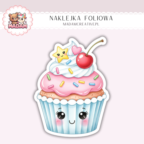 Naklejka foliowa babeczka kawaii z wisienką MaDam Creative