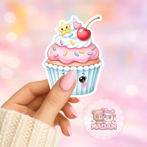 Naklejka foliowa babeczka kawaii z wisienką MaDam Creative