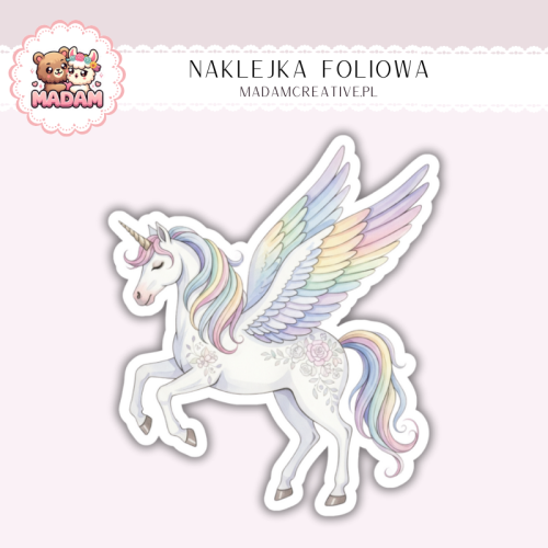 Naklejka foliowa jednorożec ze skrzydłami pastelowy MaDam Creative