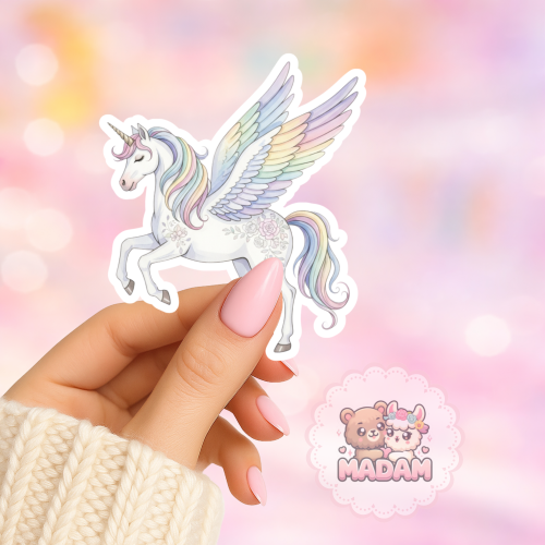 Naklejka foliowa jednorożec ze skrzydłami pastelowy MaDam Creative