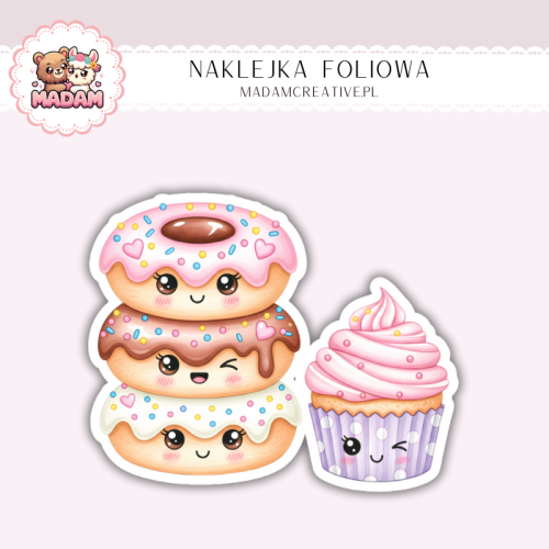 Naklejka foliowa słodki zestaw donut i babeczka kawaii MaDam Creative