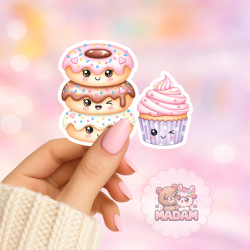 Naklejka foliowa słodki zestaw donut i babeczka kawaii MaDam Creative