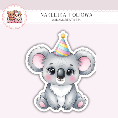 Naklejka foliowa koala z czapeczką urodzinową MaDam Creative