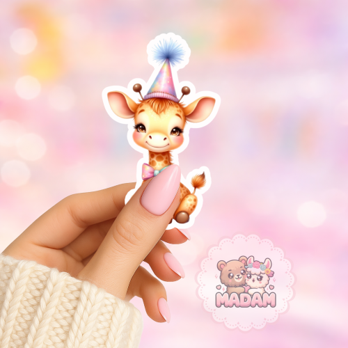 Naklejka foliowa żyrafka z czapeczką urodzinową MaDam Creative