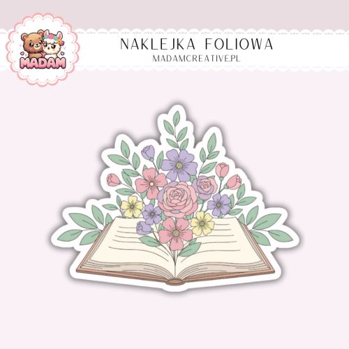 Naklejka foliowa książka z kwiatami vintage MaDam Creative