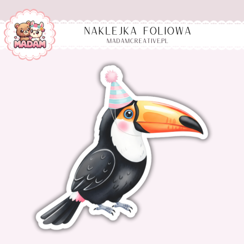Naklejka foliowa tukan z czapeczką urodzinową MaDam Creative