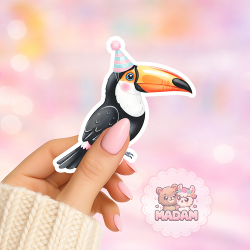Naklejka foliowa tukan z czapeczką urodzinową MaDam Creative