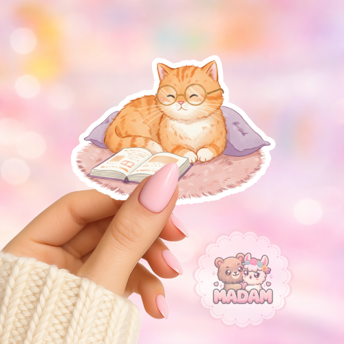 Naklejka foliowa kotek czytający książkę MaDam Creative