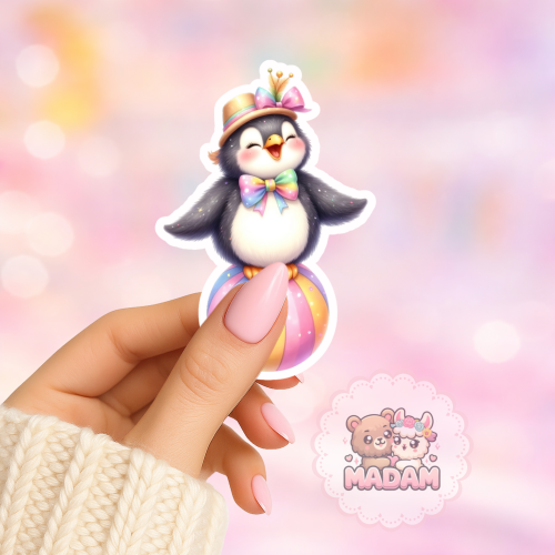 Naklejka foliowa pingwin z czapeczką na piłce MaDam Creative