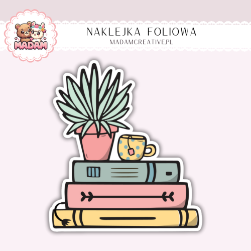 Naklejka foliowa stos książek z rośliną MaDam Creative