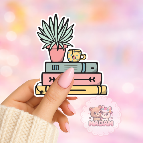 Naklejka foliowa stos książek z rośliną MaDam Creative