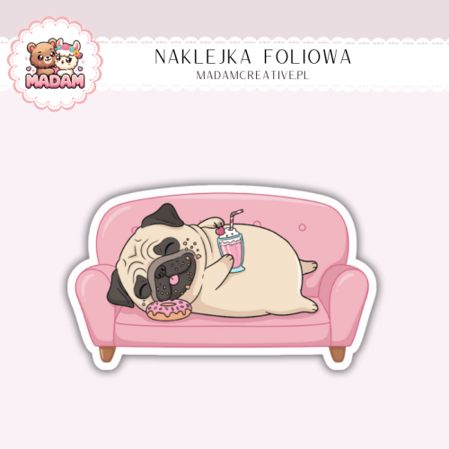 Naklejka foliowa śpiący mops na kanapie MaDam Creative