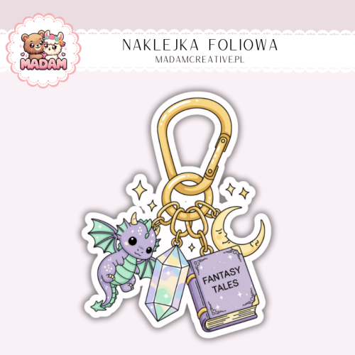 Naklejka foliowa brelok książka fantasy z smokiem MaDam Creative
