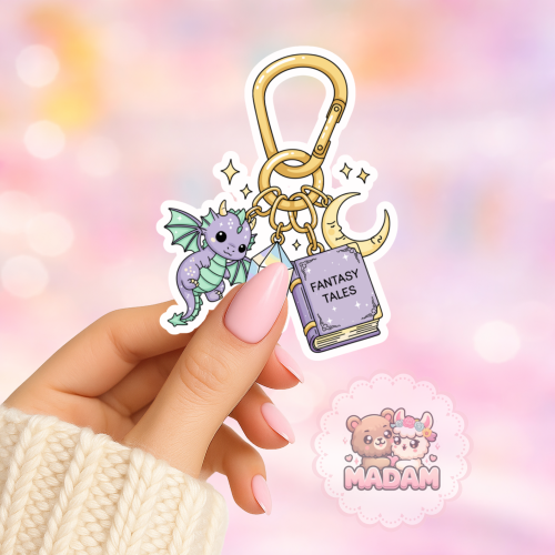 Naklejka foliowa brelok książka fantasy z smokiem MaDam Creative