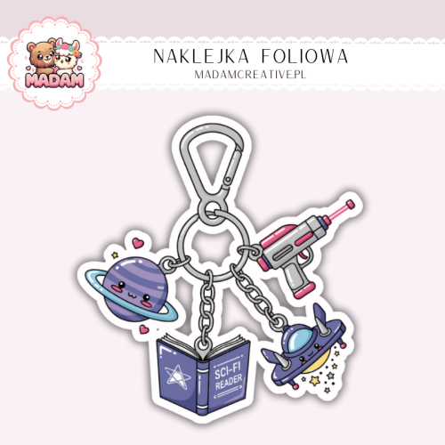 Naklejka foliowa brelok książka kosmiczny sci-fi MaDam Creative