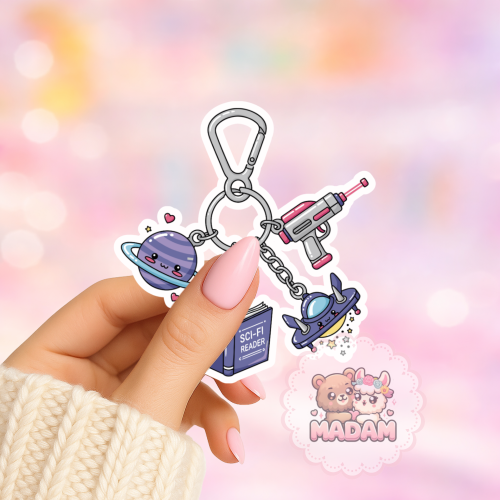 Naklejka foliowa brelok książka kosmiczny sci-fi MaDam Creative