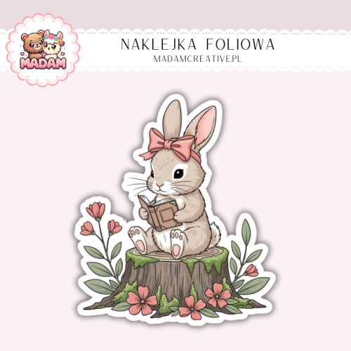 Naklejka foliowa króliczek czyta vintage MaDam Creative