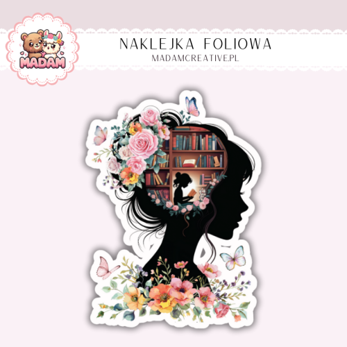 Naklejka foliowa kobieta z książkami i kwiatami MaDam Creative