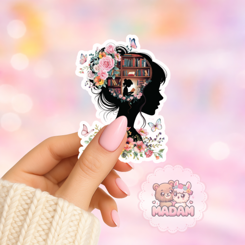 Naklejka foliowa kobieta z książkami i kwiatami MaDam Creative