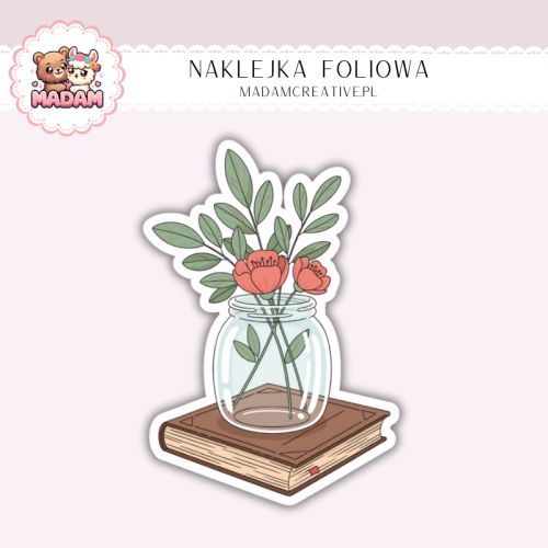 Naklejka foliowa kwiaty w słoiku na książce MaDam Creative
