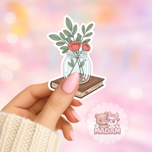 Naklejka foliowa kwiaty w słoiku na książce MaDam Creative