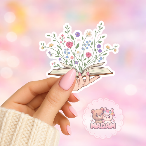 Naklejka foliowa otwarta książka z kwiatami MaDam Creative