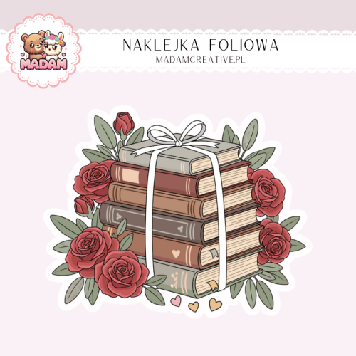 Naklejka foliowa stos książek z różami MaDam Creative
