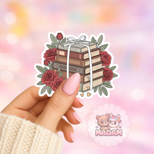 Naklejka foliowa stos książek z różami MaDam Creative