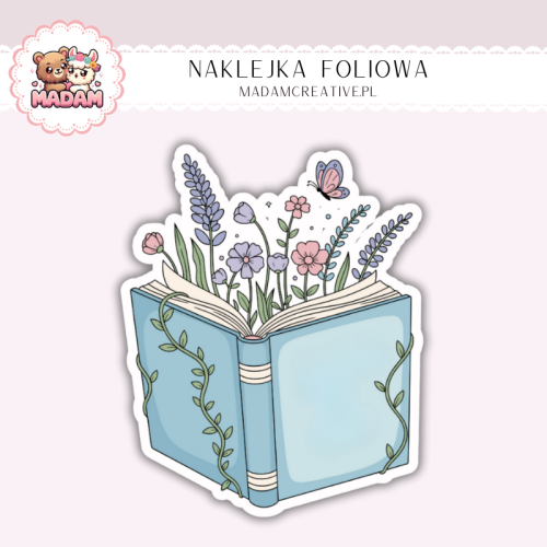 Naklejka foliowa otwarta książka z kwiatami pastelowa MaDam Creative