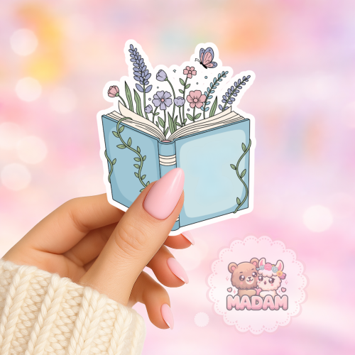 Naklejka foliowa otwarta książka z kwiatami pastelowa MaDam Creative