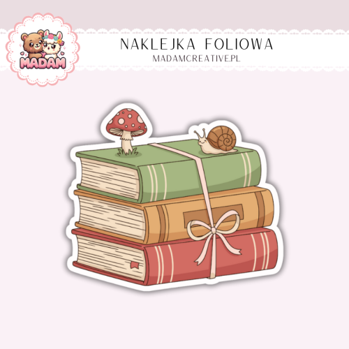 Naklejka foliowa stos książek z grzybkiem MaDam Creative