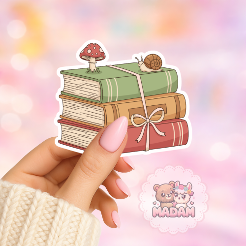 Naklejka foliowa stos książek z grzybkiem MaDam Creative