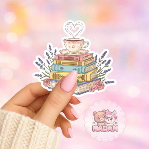 Naklejka foliowa stos książek z filiżanką MaDam Creative