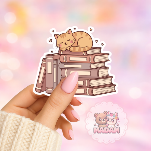 Naklejka foliowa kotek na stosie książek MaDam Creative