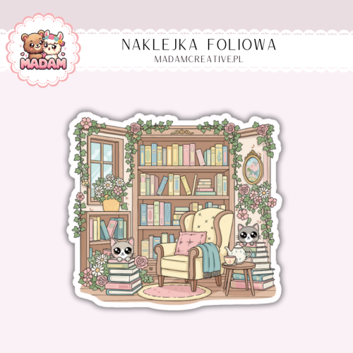 Naklejka foliowa biblioteczka cozy z kotami MaDam Creative