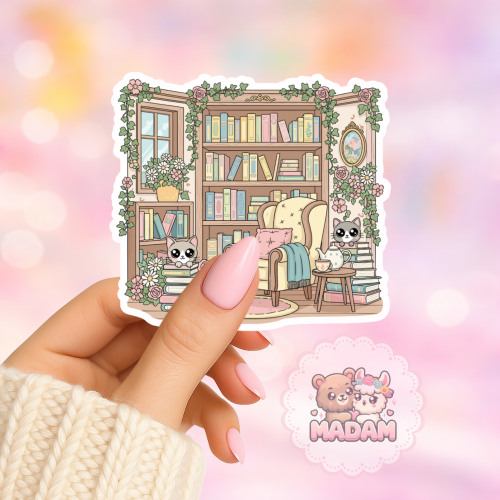 Naklejka foliowa biblioteczka cozy z kotami MaDam Creative