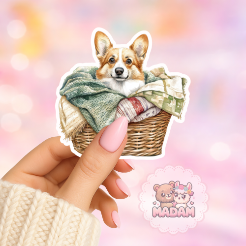 Naklejka foliowa piesek corgi w koszyku MaDam Creative