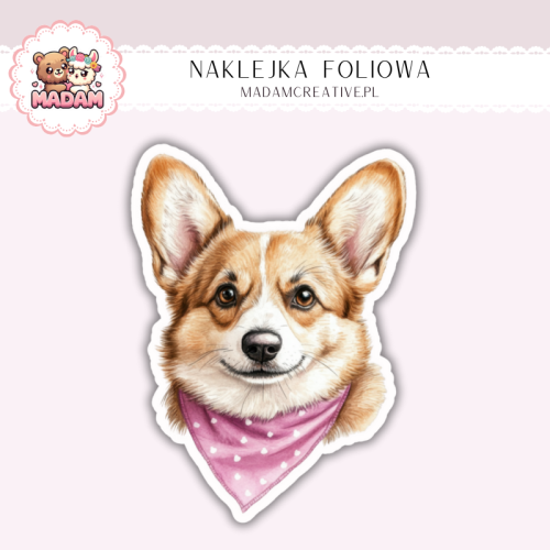 Naklejka foliowa piesek corgi z bandanką MaDam Creative