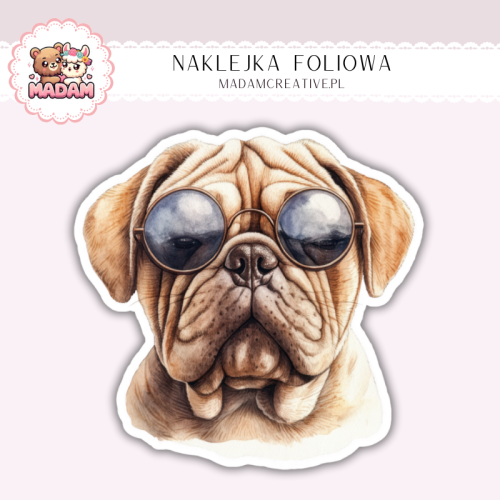 Naklejka foliowa piesek shar pei w okularach MaDam Creative