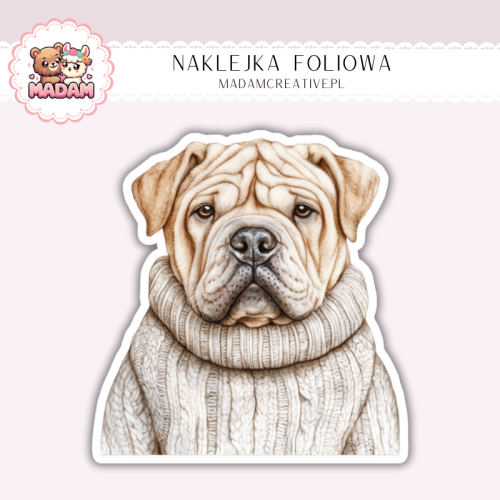 Naklejka foliowa piesek shar pei w swetrze MaDam Creative