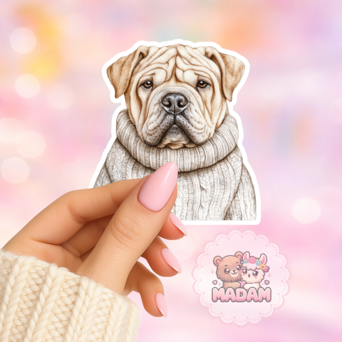 Naklejka foliowa piesek shar pei w swetrze MaDam Creative