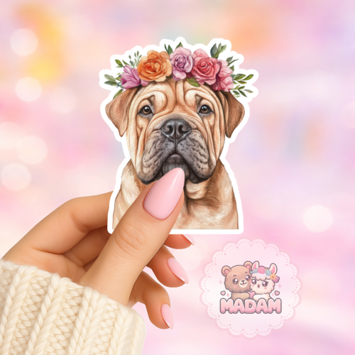 Naklejka foliowa piesek shar pei z wiankiem MaDam Creative