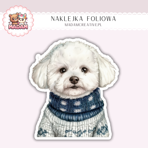 Naklejka foliowa piesek bichon frise w swetrze MaDam Creative