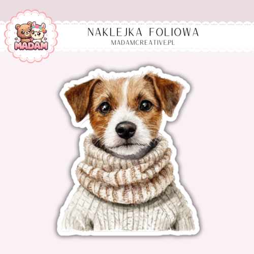 Naklejka foliowa piesek jack russell terrier w swetrze MaDam Creative