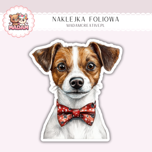 Naklejka foliowa piesek jack russell terrier z muszką MaDam Creative