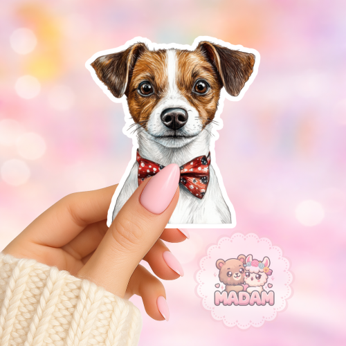 Naklejka foliowa piesek jack russell terrier z muszką MaDam Creative
