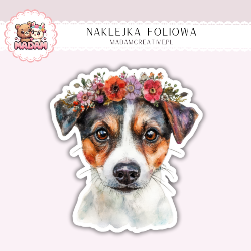 Naklejka foliowa piesek jack russell terrier z wiankiem MaDam Creative